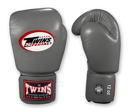 TWINS Boxing Gloves- Premium Leather w/ Velcro - Classic Tones - Black, Grey, White, Gold, Silver