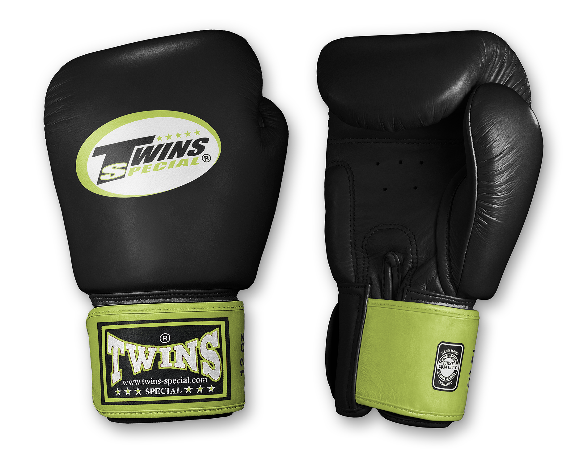 TWINS Boxing Gloves- Dual Color- 2025 Special Edition- Bold Colors- Premium Leather w/ Velcro -  Black Fist, Purple, Blue, Lime-Green, Red Wrist