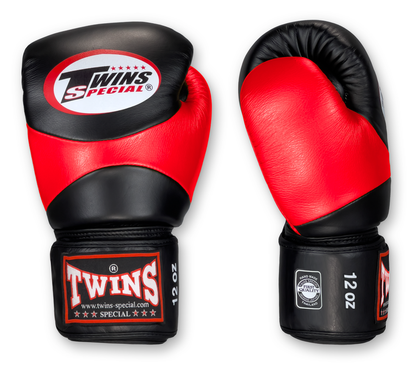 TWINS Boxing Gloves - Dual Color - Velcro - 7 - Black, Red, Blue, Brown, Lime Green, Lavender