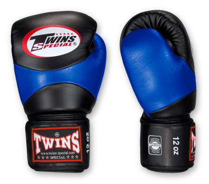 TWINS Boxing Gloves - Dual Color - Velcro - 7 - Black, Red, Blue, Brown, Lime Green, Lavender