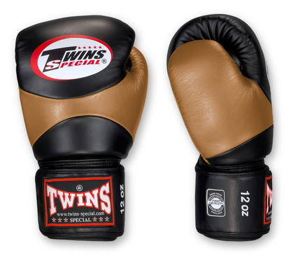TWINS Boxing Gloves - Dual Color - Velcro - 7 - Black, Red, Blue, Brown, Lime Green, Lavender
