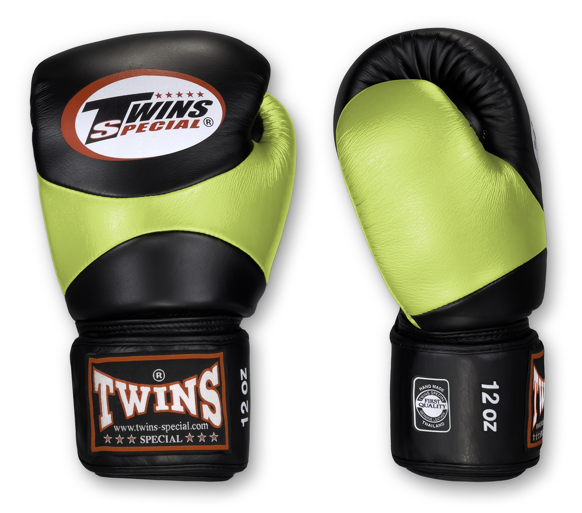 TWINS Boxing Gloves - Dual Color - Velcro - 7 - Black, Red, Blue, Brown, Lime Green, Lavender