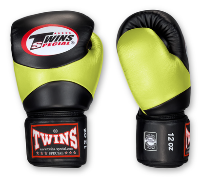 TWINS Boxing Gloves - Dual Color - Velcro - 7 - Black, Red, Blue, Brown, Lime Green, Lavender