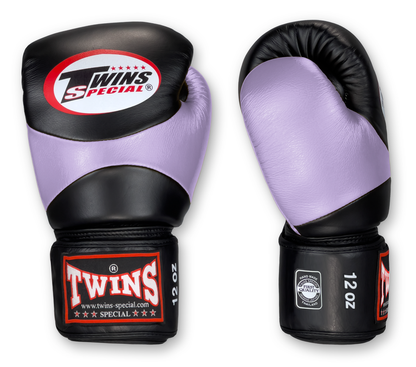 TWINS Boxing Gloves - Dual Color - Velcro - 7 - Black, Red, Blue, Brown, Lime Green, Lavender
