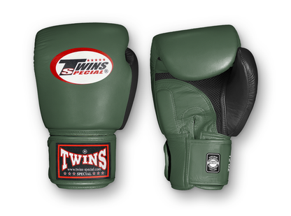 TWINS Boxing Gloves Air Velcro- Premium Leather - Black and Orange, Yellow, Light Blue, Pink, Olive