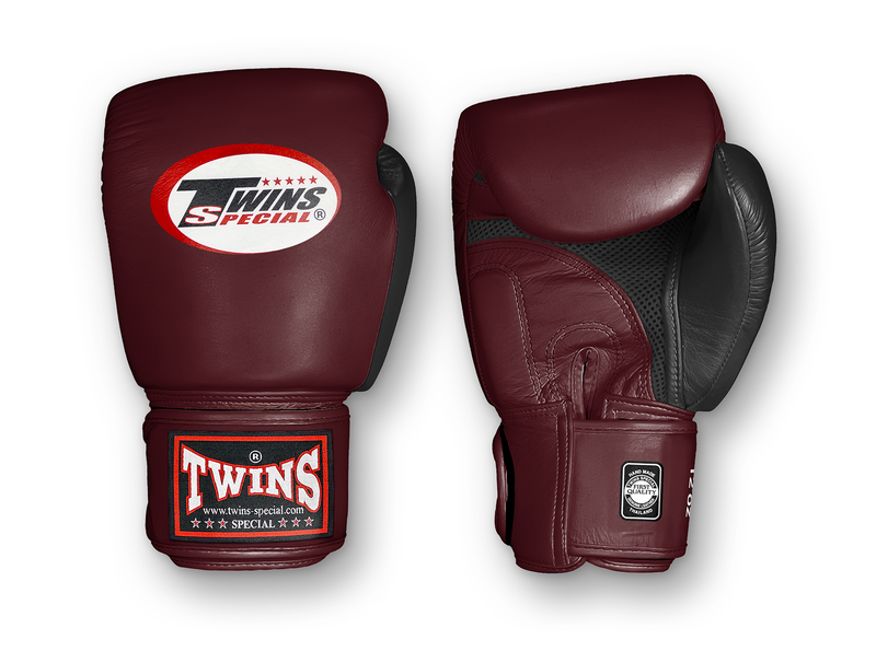 TWINS Boxing Gloves Air Velcro- Premium Leather - Black and Maroon, Dark Brown, Navy, Dark-Green, Purple