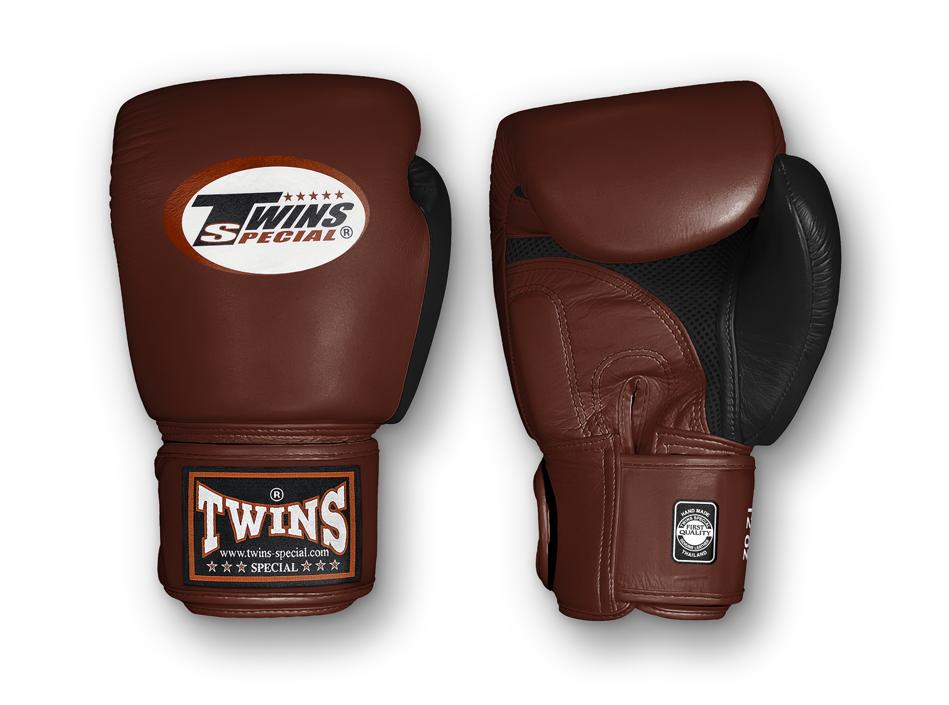 TWINS Boxing Gloves Air Velcro- Premium Leather - Black and Silver, Gold, Black, Dark Red