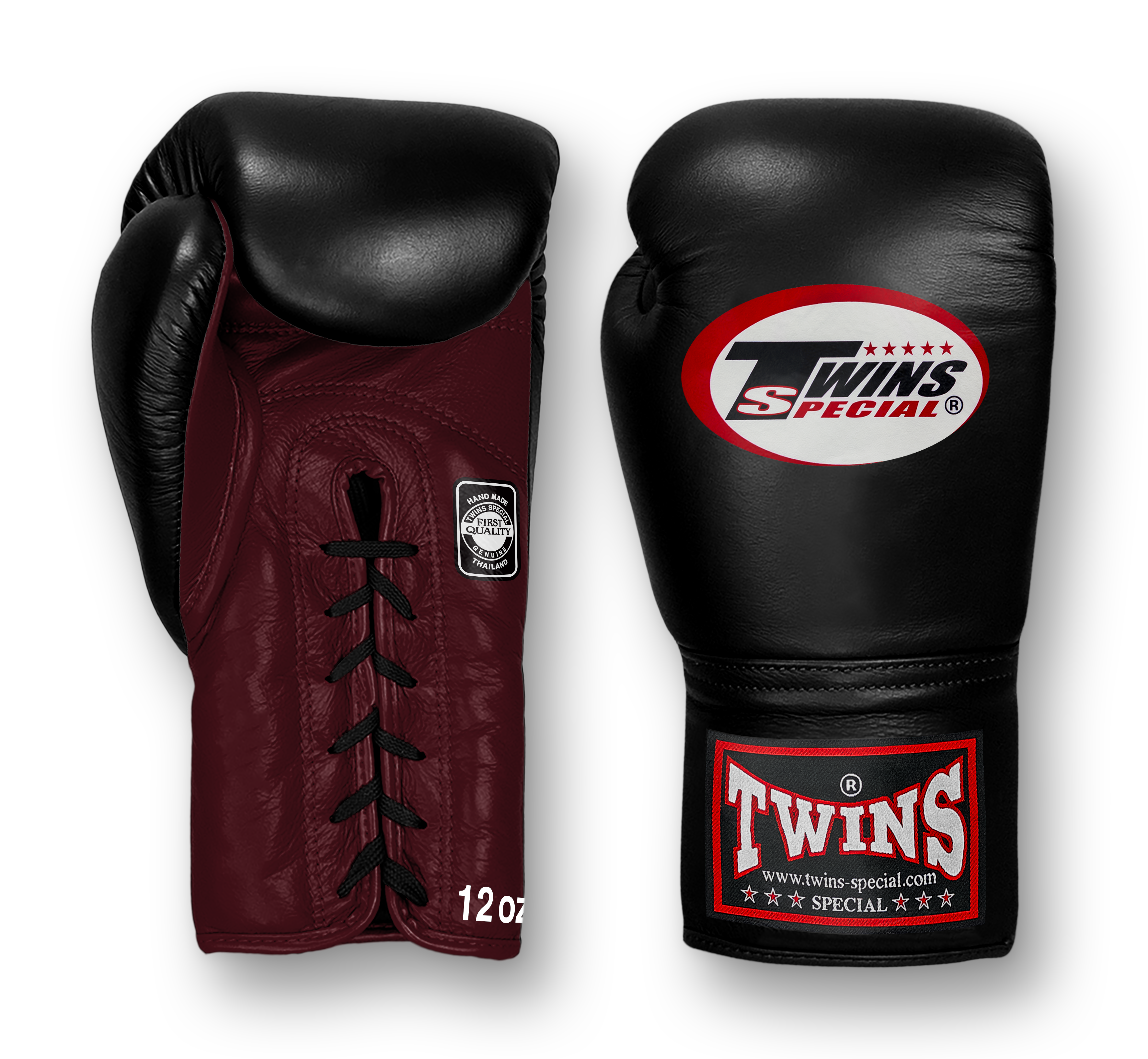 TWINS Boxing Gloves- Dual Bold Colors- Premium Leather w/ Laceup- Black Fist- Dark Brown, Dark-Green, Maroon, Purple