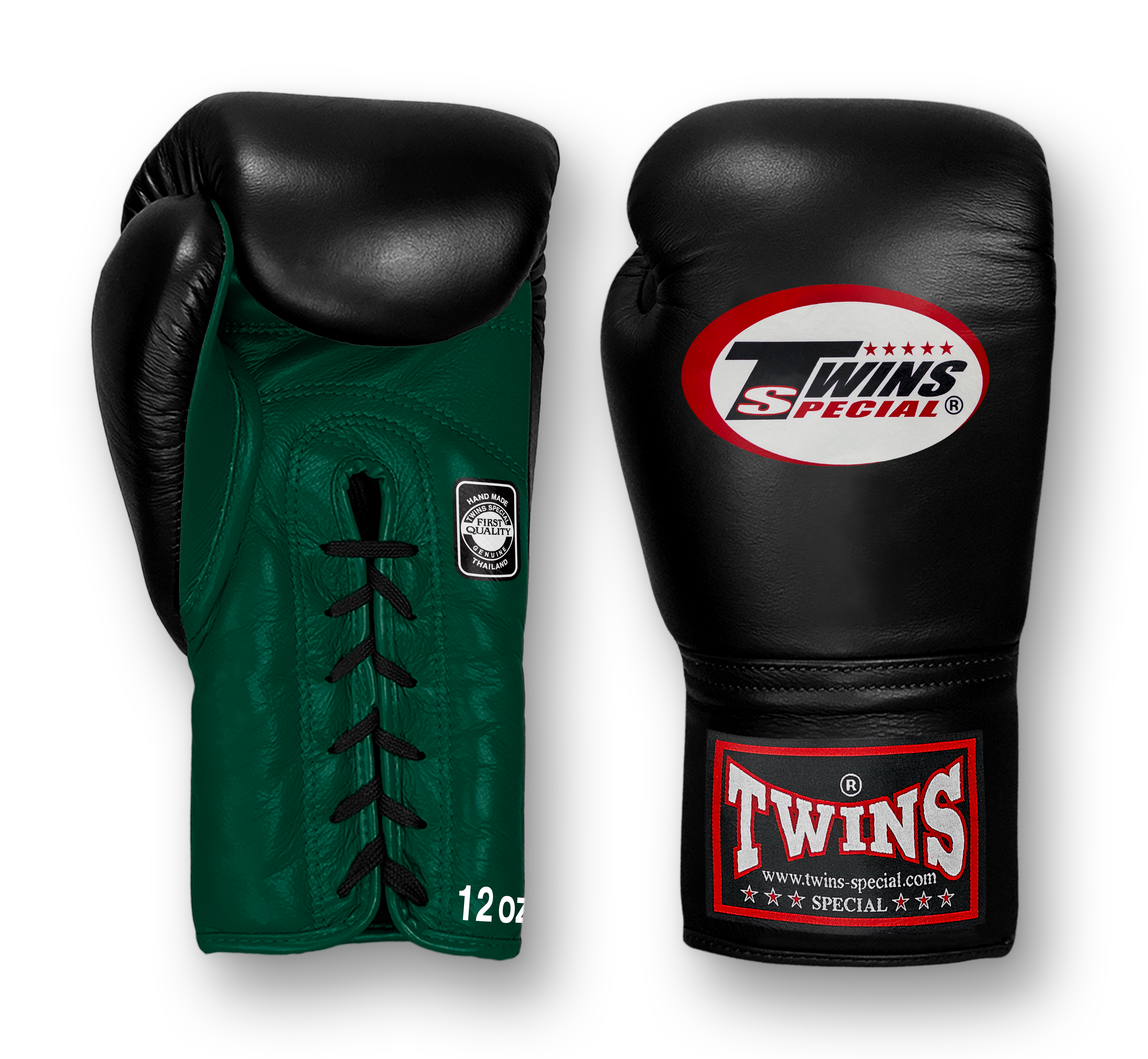 TWINS Boxing Gloves- Dual Bold Colors- Premium Leather w/ Laceup- Black Fist- Dark Brown, Dark-Green, Maroon, Purple