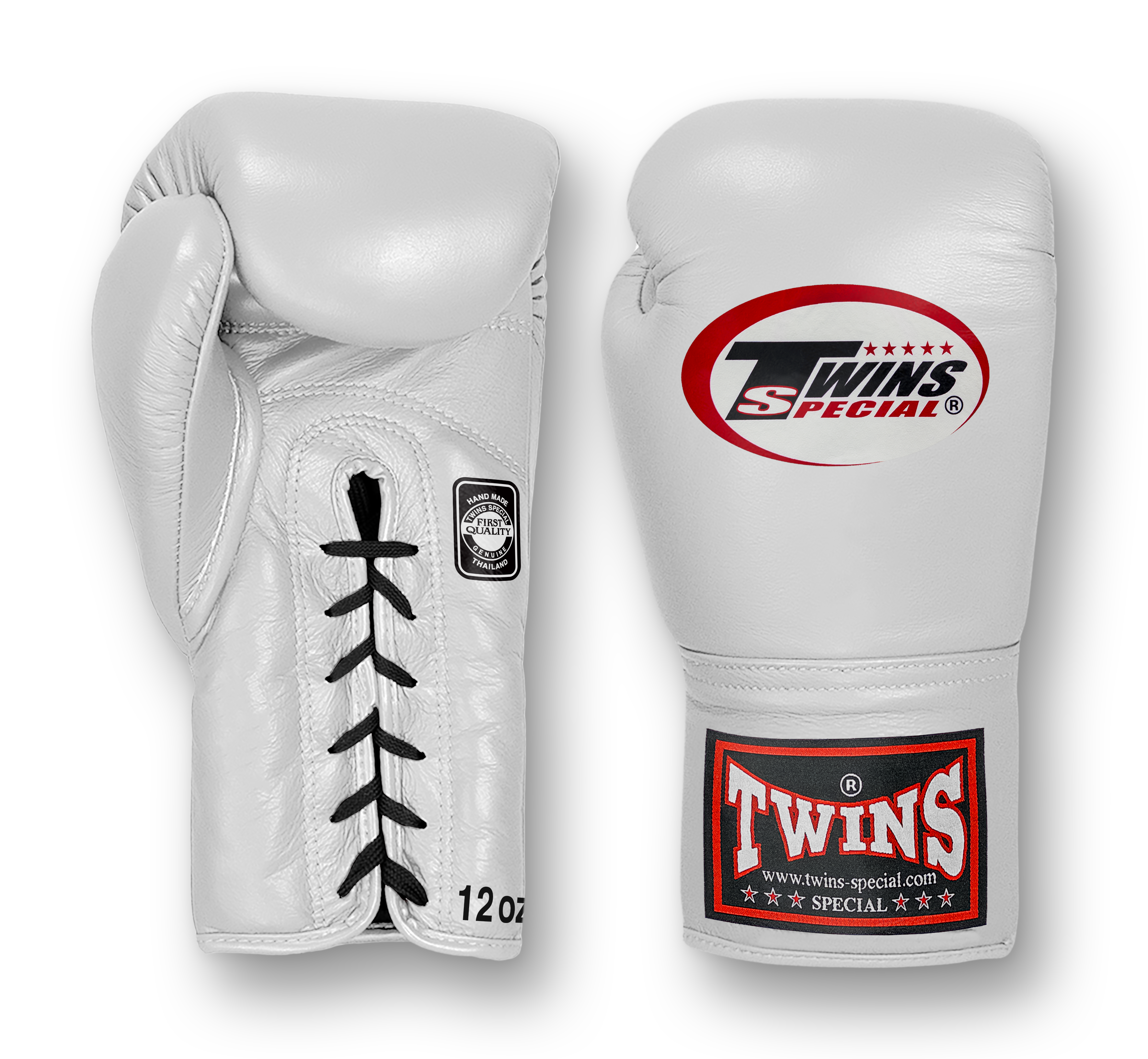 TWINS Boxing Gloves- Dual Bold Colors- Premium Leather w/ Laceup- White Fist- Black, White, Gold, Silver and Grey