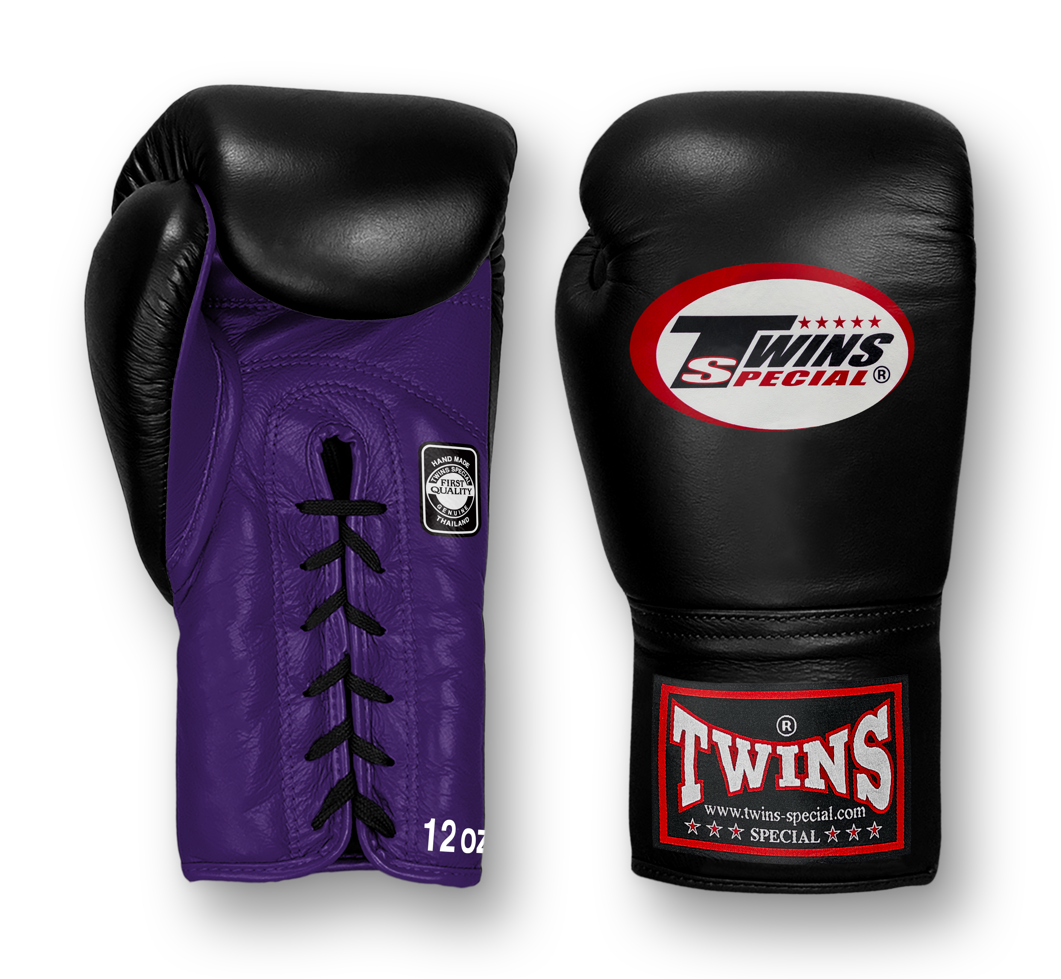 TWINS Boxing Gloves- Dual Bold Colors- Premium Leather w/ Laceup- Black Fist- Dark Brown, Dark-Green, Maroon, Purple