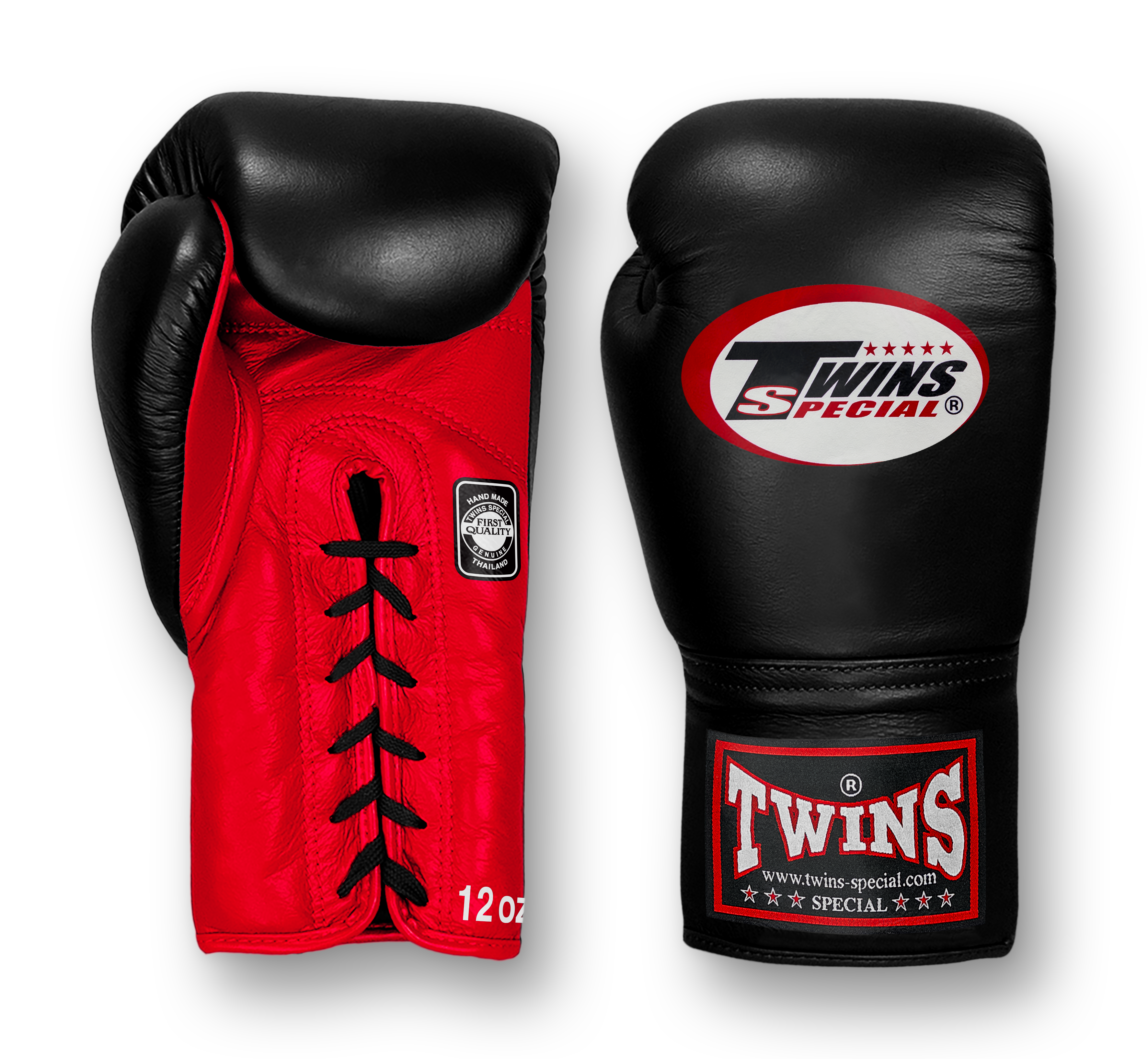TWINS Boxing Gloves- Dual Bold Colors- Premium Leather w/ Laceup- Black Fist- Navy, Gold, Silver, Grey