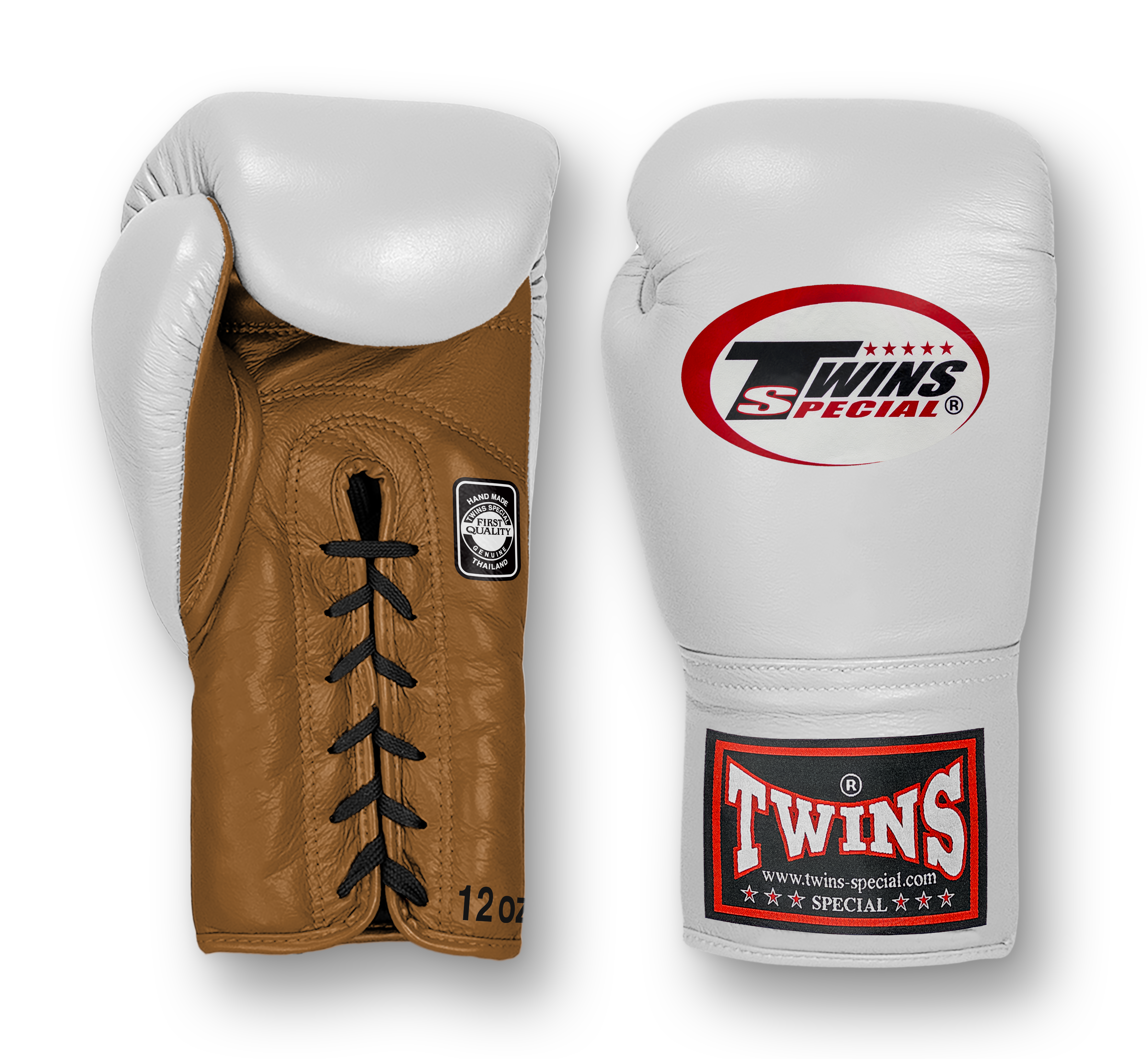 TWINS Boxing Gloves- Dual Bold Colors- Premium Leather w/ Laceup- White Fist- Red, Blue, Brown, Orange, Lavender