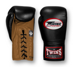 TWINS Boxing Gloves- Dual Bold Colors- Premium Leather w/ Laceup- Black Fist- Navy, Gold, Silver, Grey