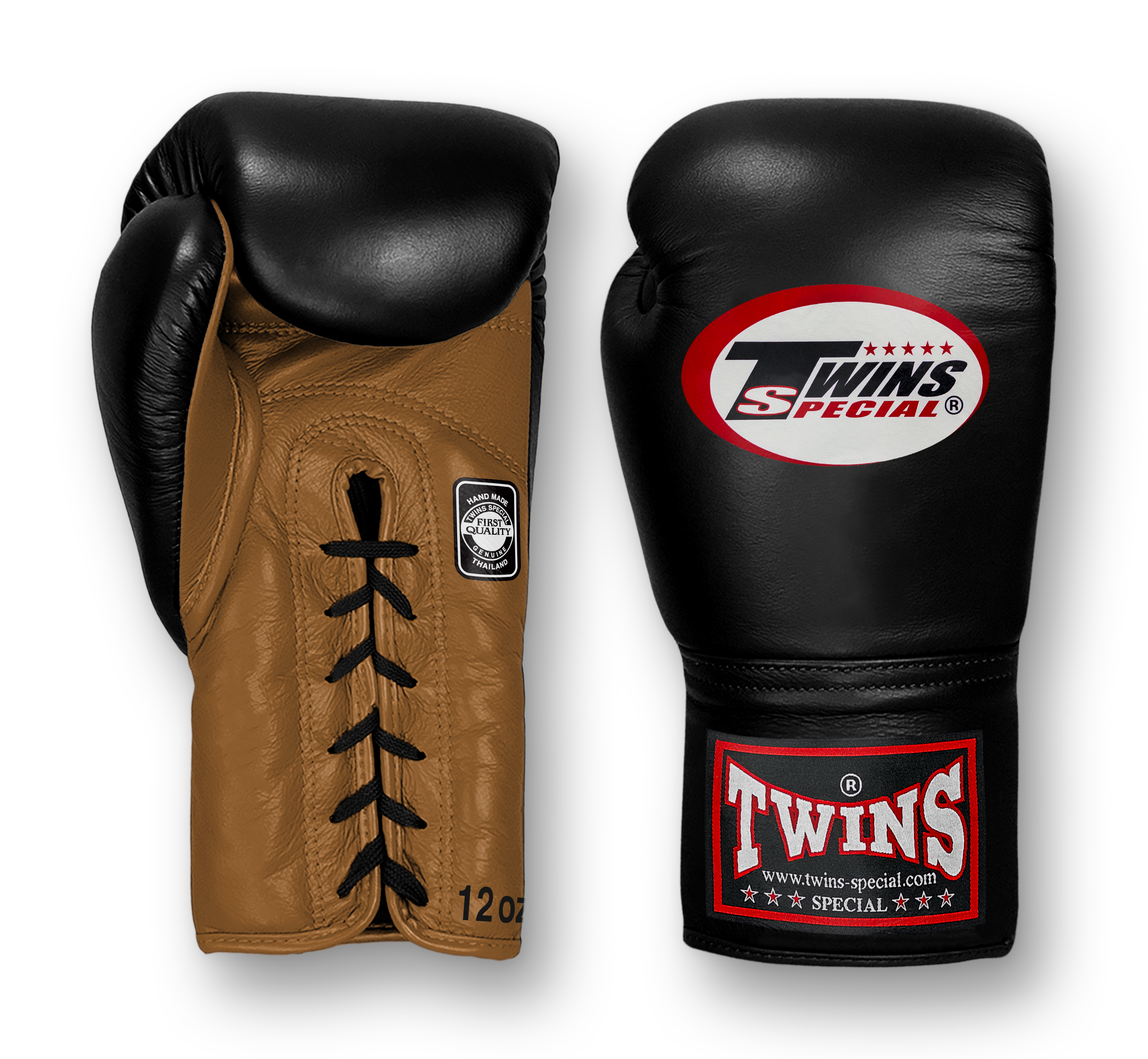 TWINS Boxing Gloves- Dual Bold Colors- Premium Leather w/ Laceup- Black Fist- Navy, Gold, Silver, Grey