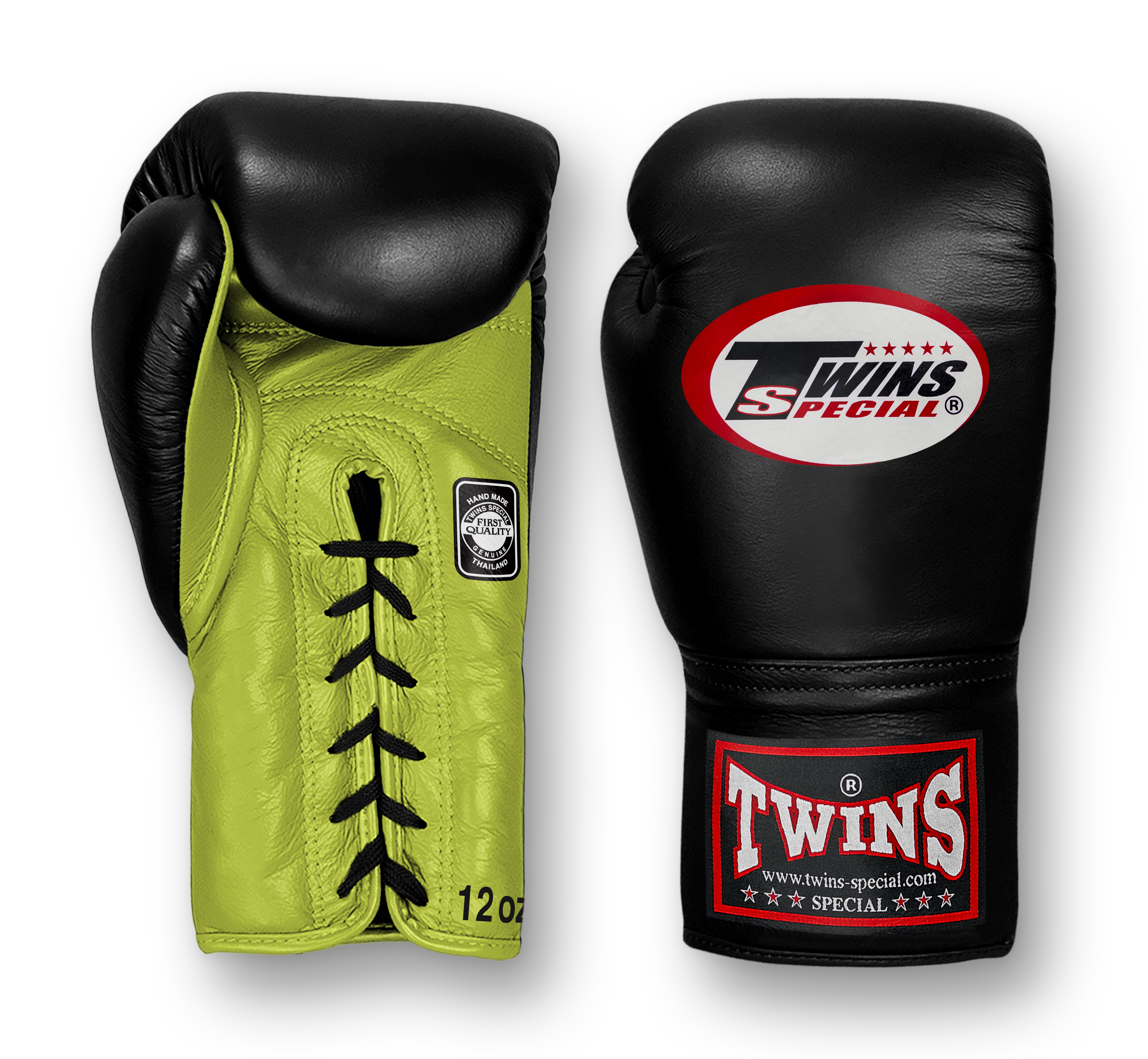 TWINS Boxing Gloves- Dual Bold Colors- Premium Leather w/ Laceup- Black Fist- Navy, Gold, Silver, Grey
