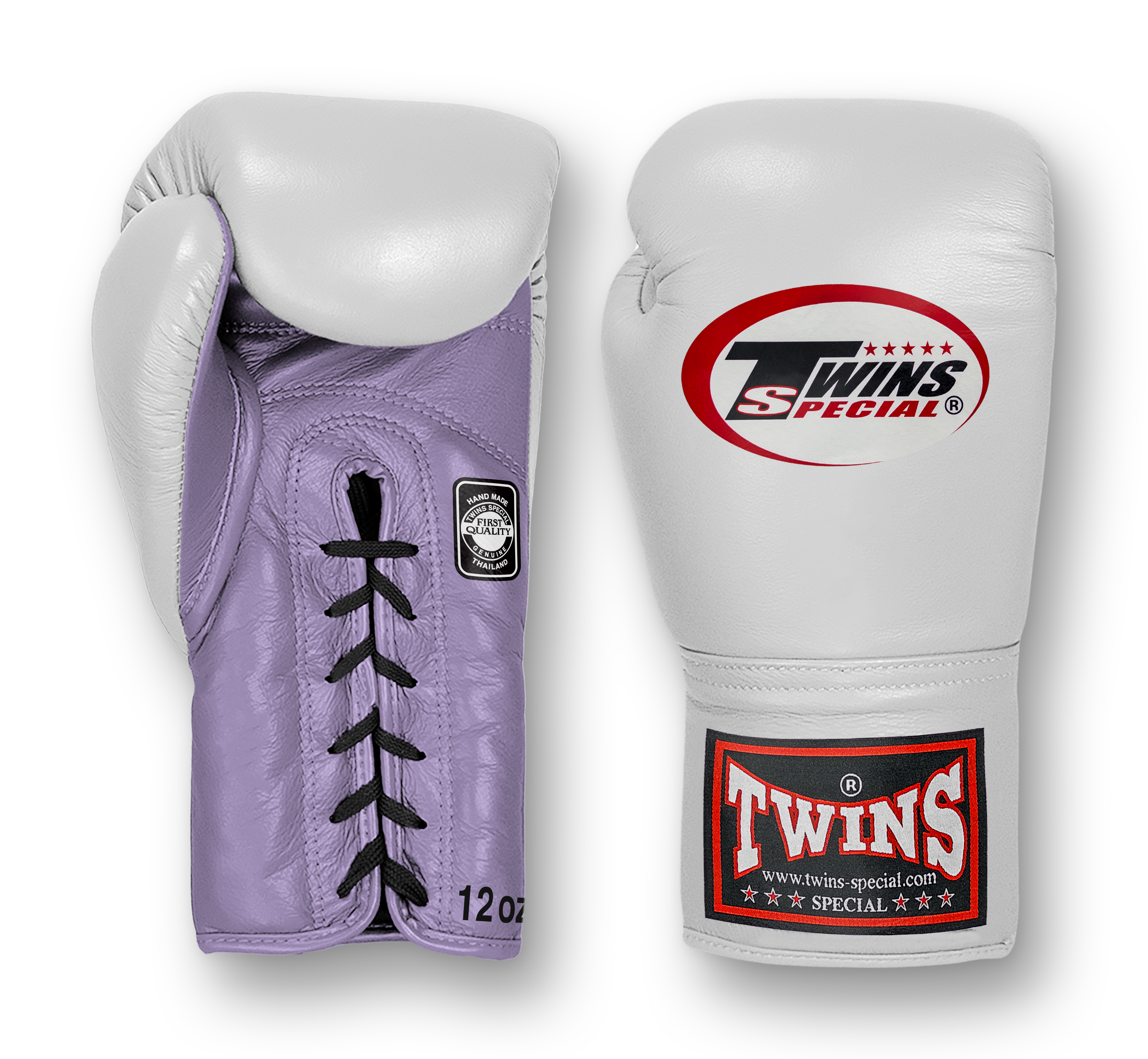 TWINS Boxing Gloves- Dual Bold Colors- Premium Leather w/ Laceup- White Fist- Red, Blue, Brown, Orange, Lavender