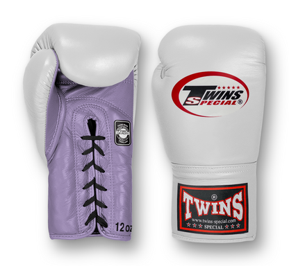 TWINS Boxing Gloves- Dual Bold Colors- Premium Leather w/ Laceup- White Fist- Red, Blue, Brown, Orange, Lavender
