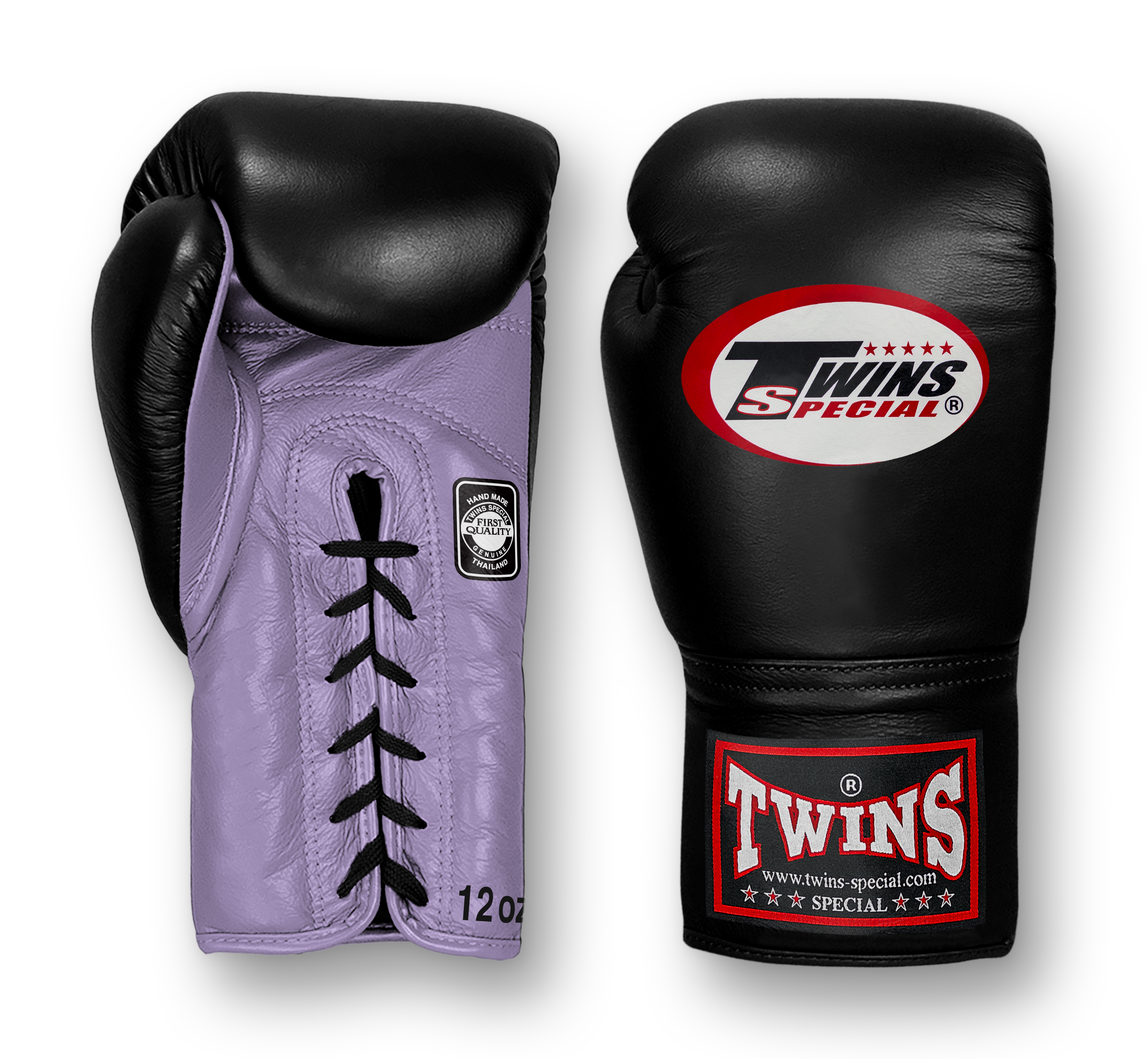 TWINS Boxing Gloves- Dual Bold Colors- Premium Leather w/ Laceup- Black Fist- Navy Blue, White, Gold, Silver, Grey Palm