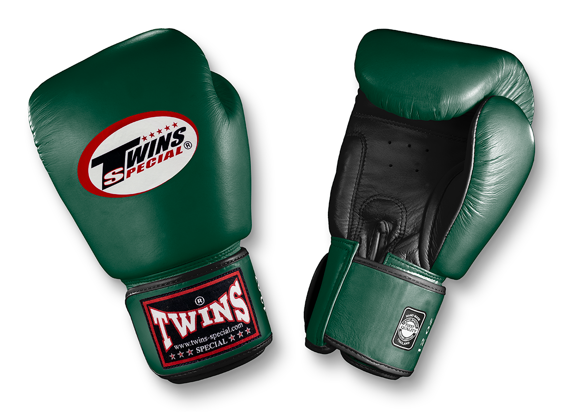TWINS Boxing Gloves- Dual Color- Premium Leather w/ Velcro - Purple, Blue, Green, Red Fist, Black Palm