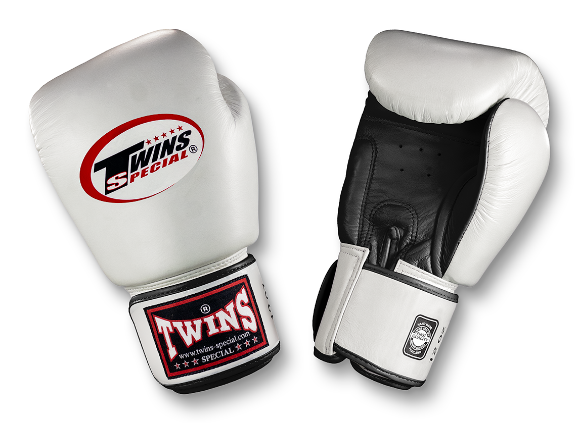 TWINS Boxing Gloves- Dual Color- Premium Leather w/ Velcro - Silver, Gold, White Fist, Black Palm