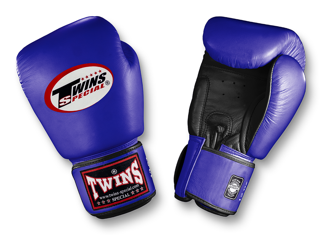 TWINS Boxing Gloves- Dual Color- Premium Leather w/ Velcro - Purple, Blue, Dark-Green, Red Fist, Black Palm