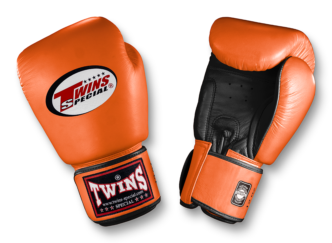 TWINS Boxing Gloves- Dual Light Colors - Premium Leather w/ Velcro - Pink, Orange, Light Blue, Yellow Fist, Black Palm