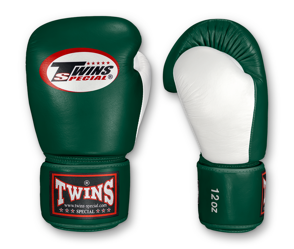TWINS Boxing Gloves- Dual Bold Color Thumb - Velcro - White, Dark-Green, Navy Blue, Red, Purple, Brown