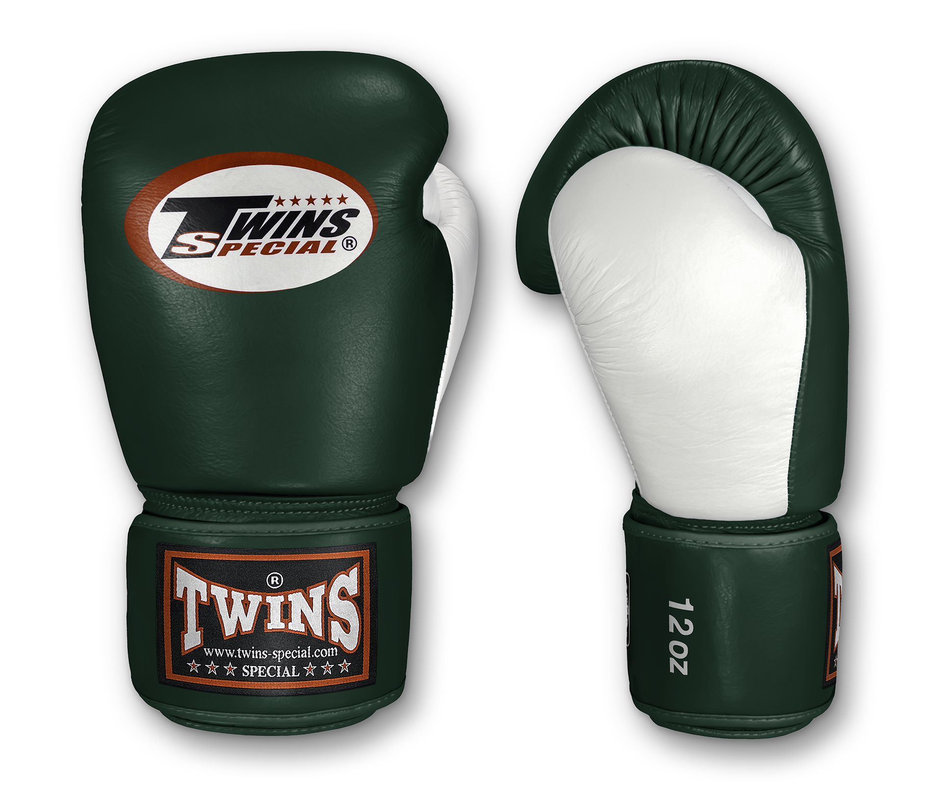 TWINS Boxing Gloves- Dual Bold Color Thumb - Velcro - White, Dark-Green, Navy Blue, Red, Purple, Brown