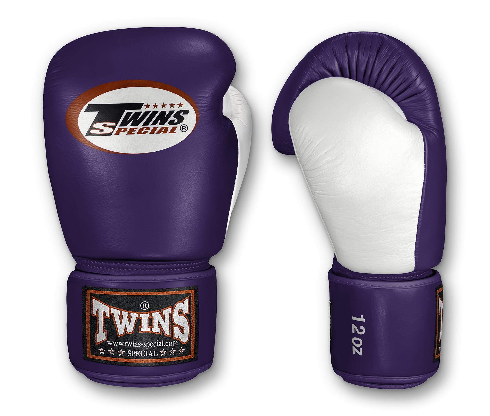 TWINS Boxing Gloves- Dual Bold Color Thumb - Velcro - White, Dark-Green, Navy Blue, Red, Purple, Brown