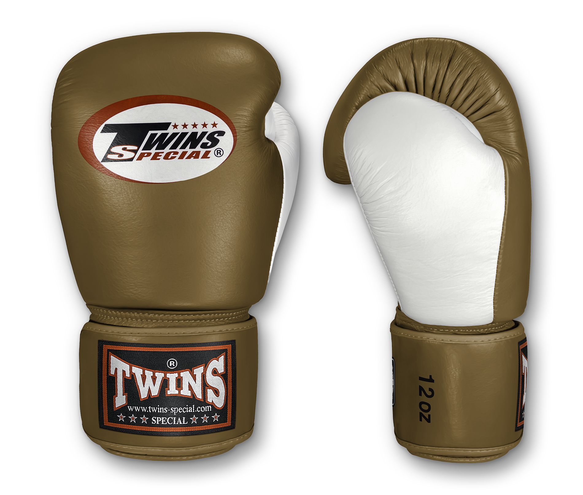 TWINS Boxing Gloves- Dual Bold Color Thumb - Velcro - White, Dark-Green, Navy Blue, Red, Purple, Brown