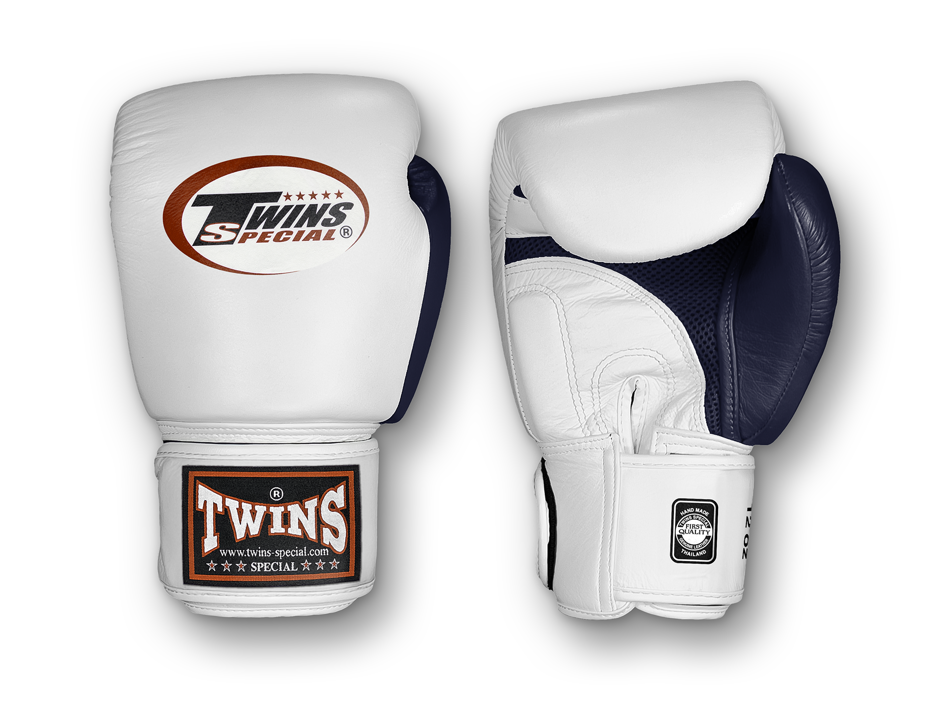 TWINS Boxing Gloves Air Velcro- Premium Leather - White and Green