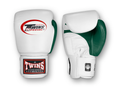 TWINS Boxing Gloves Air Velcro- Premium Leather - White and Dark-Green