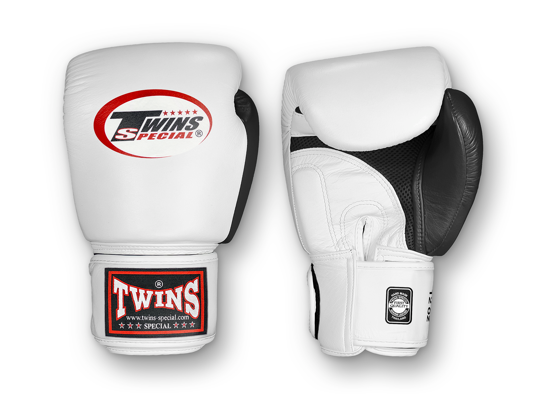 TWINS Boxing Gloves Air Velcro- Premium Leather - White and Green