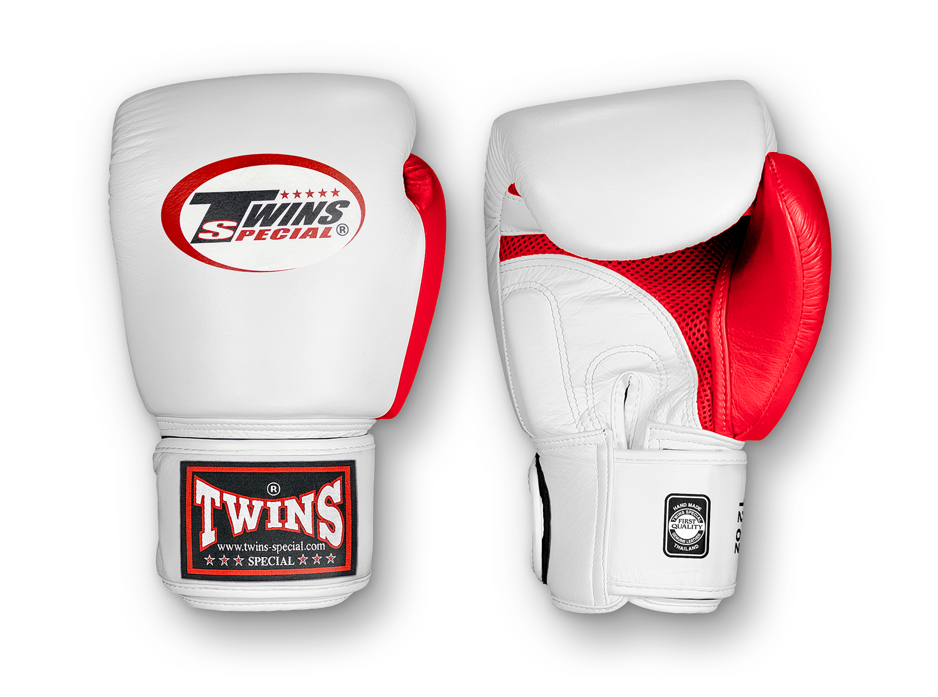 TWINS Boxing Gloves Air Velcro- Premium Leather - White and Green