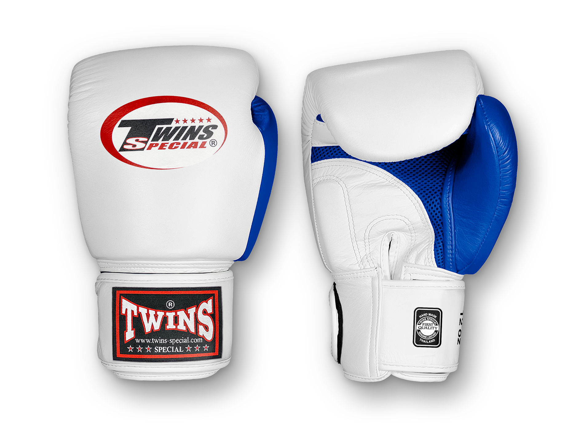 TWINS Boxing Gloves Air Velcro- Premium Leather - White and Green