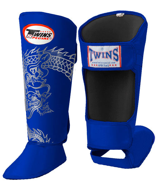 TWINS Dragon Shin Guards- Premium Leather- Blue