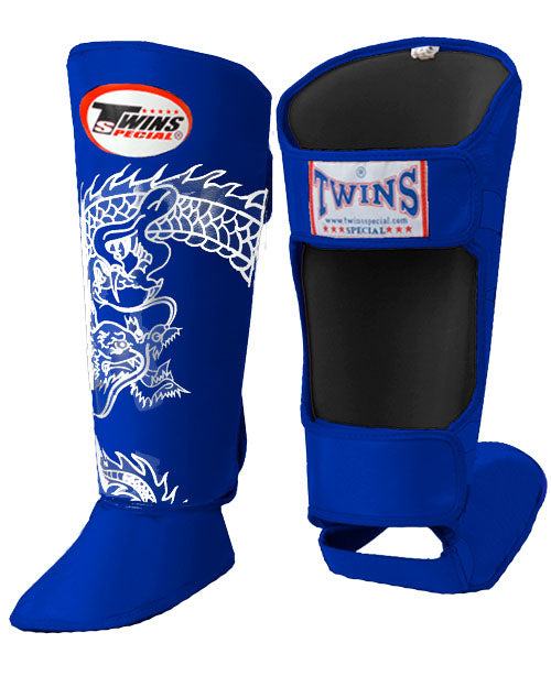 TWINS Dragon Shin Guards- Premium Leather- Blue