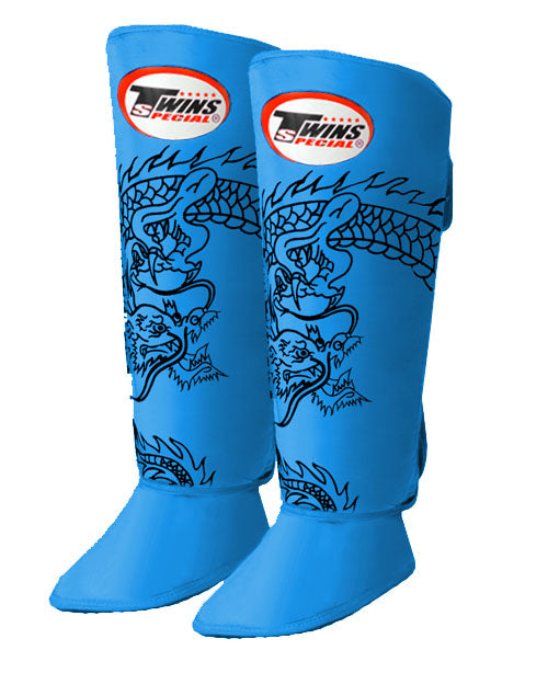 TWINS Dragon Shin Guards- Premium Leather- Light Colors - Yellow. Light Blue