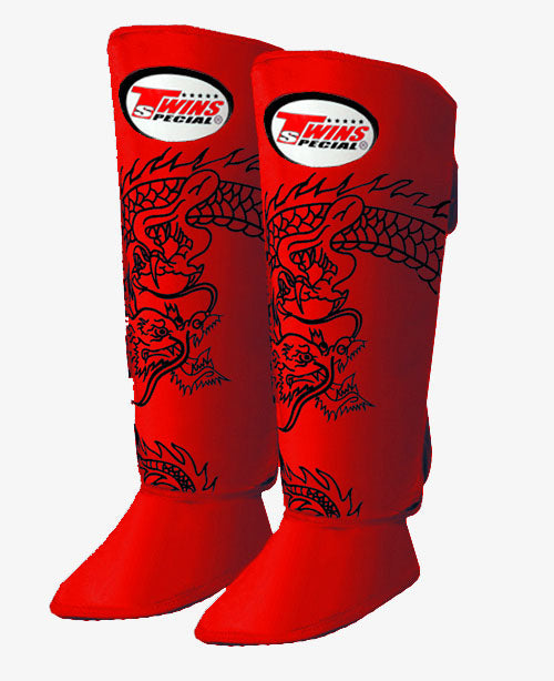 TWINS Dragon Shin Guards- Premium Leather- Red