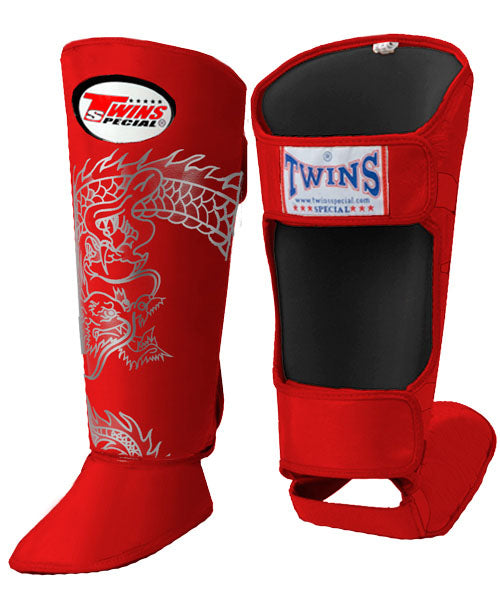 TWINS Dragon Shin Guards- Premium Leather- Red