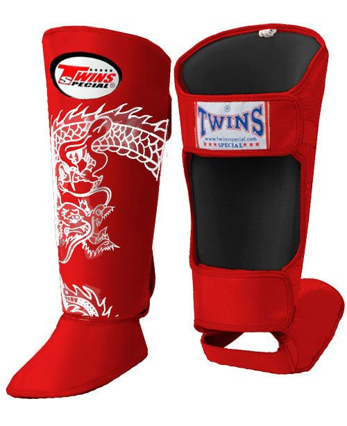 TWINS Dragon Shin Guards- Premium Leather- Red