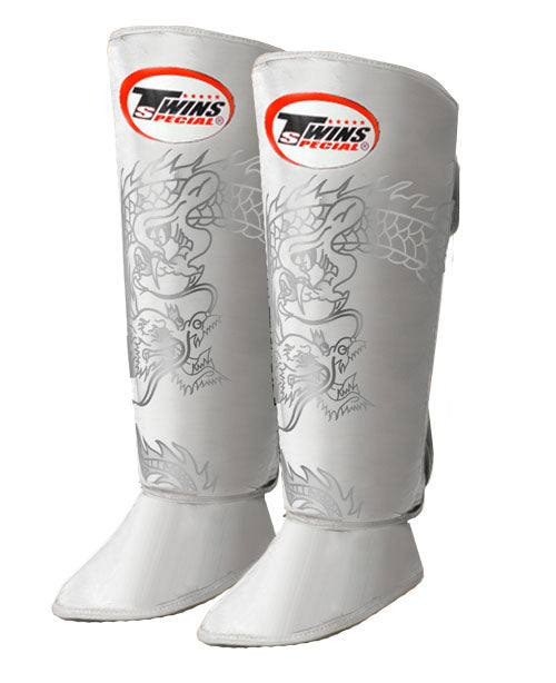 TWINS Dragon Shin Guards- Premium Leather- White