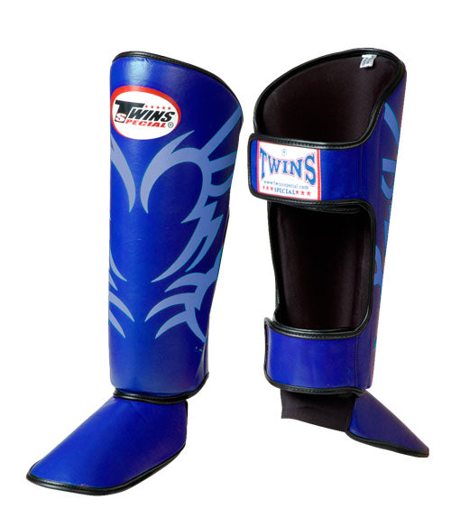 TWINS SPECIAL Tattoo Shin Guards- Premium Leather- Bold Colors- Blue, Purple, Green, Red