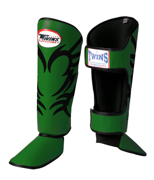 TWINS SPECIAL Tattoo Shin Guards- Premium Leather- Bold Colors- Blue, Purple, Green, Red