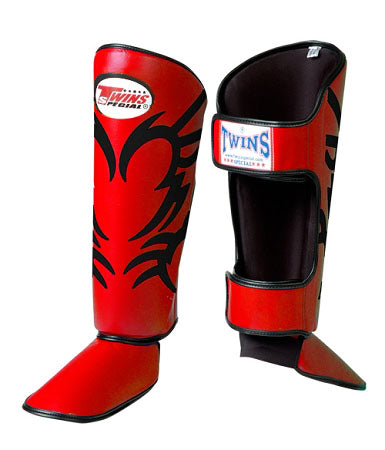 TWINS SPECIAL Tattoo Shin Guards- Premium Leather- Bold Colors- Blue, Purple, Green, Red