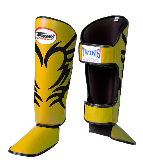 TWINS SPECIAL Tattoo Shin Guards- Premium Leather- Bold Colors- Blue, Purple, Green, Red