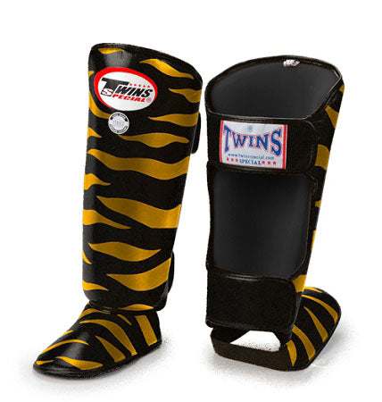 TWINS Tiger Shin Guards- Premium Leather- Black