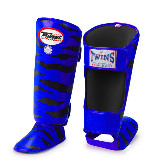 TWINS Tiger Shin Guards- Premium Leather- Blue