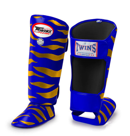 TWINS Tiger Shin Guards- Premium Leather- Blue